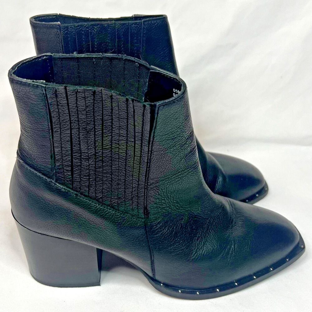Asos Black Boots Womens 7 Restless Leather Ankle Studded Sole Block Heel Biker